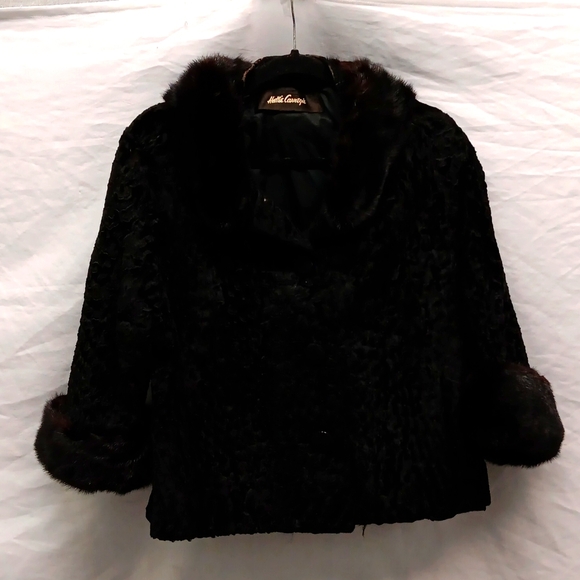 Hattie Carnegie Leather Curly Lamb & Mink Vintage Coat - Picture 1 of 15